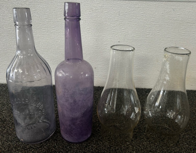 Oil Lamp Shades, Old Glass Liquor Bottles