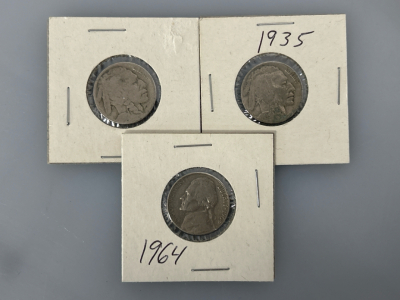 1964 Nickel And Two VIBTAGE Buffalo Nickels