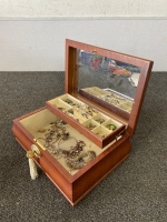 Wooden Locking Jewelry Box With Assorted Jewelry Marked .925