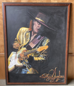 Stevie Ray Vaughan Framed Painting W/ Guitar Pick