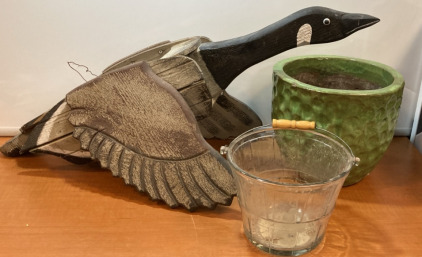 Hanging Goose Planter, Green Planter & Glass Bucket Planter