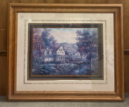 Framed Oak Tree Country Painting