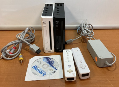 Wii Consoles (2) Cords, Game & Controllers