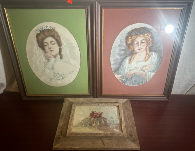 (2) Women Pictures W/ Frames, And Cactus Painting