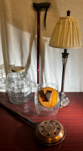 Glass Containers, Lamp, Vintage Brass Food Warmer