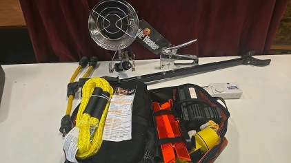 (1) Justin Case Emergency Kit with Emergency Blanket, Tow Rope and More (1) 3-Way Split Cord (1) Mr. Heater Heating Unit (1) Staple Gun (1) Adjustable Motorsport Bracket