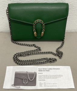 Gucci Dionysus Green Leather Crossbody Chain Wallet