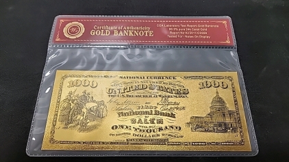 (1) $1000 99.9% Pure 24k Carat Gold Banknote W/ C.O.A