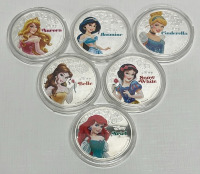 (6) 1 oz. .925 Silver Plated Disney Princess Collectible Rounds