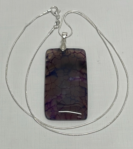 114.50ct. Lavender Dragon Veins Agate Pendant W/ .925 Silver Necklace