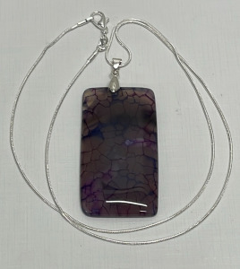 114.50ct. Lavender Dragon Veins Agate Pendant W/ .925 Silver Necklace