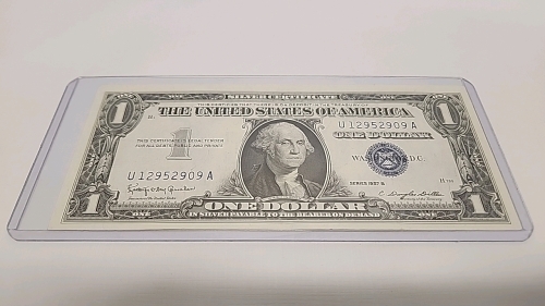 1957 B Silver Certificate Dollar Bill In Protective Case