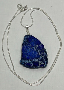 61.20ct. Dark Blue Sea Sediment Jasper Pendant W/ .925 Silver Necklace