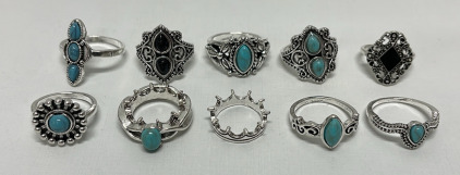 (10) Bohemian Turquoise Inlaid Womens Rings