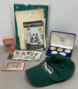 5 Coin Collectors Set, 50 Sports Cards, Reproduced Roman Coins, Stamp Collectors Books, +