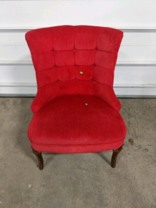 Vintage Red Tufted Slipper Chair with Wooden Legs<br/>