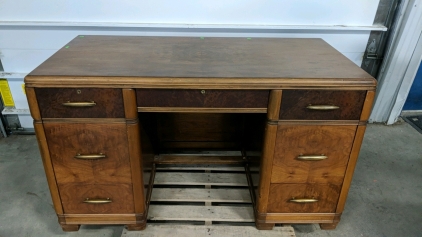 Vintage Art Deco Wooden Desk with Brass Hardware