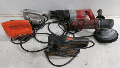 (1) Chicago Electric 6" Dual Action Polisher (1) Sabre Saw (1) B&D Jig (1) B&D Sander (1) Milwaukee Sawzall