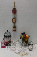 (2) Gun Locks with Keys 12ct Glass Cheese Domes, Basket Plastic Fruit, 2 Decorative Bird Cages