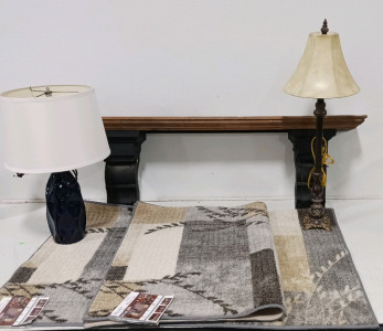 (2) Lamps, (2) Accent Rugs Wall Shelt (48x16x7)