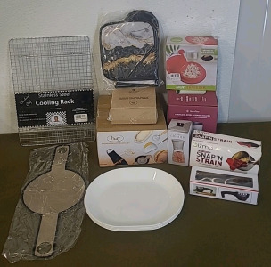 (1) Jhury Baking Set, (1) Stainless Steel Cooling Rack, (1) Silicone Baking Mat, (4) Corelle 12-1/4" Serving Platters & More