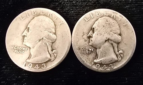 (2) 1943 Washington Quarters- 90% Silver Authenticated