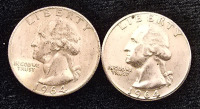 (2) 1964 Washington Quarters- 90% Silver Authenticated