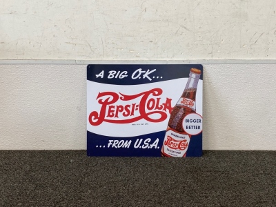 Metal Pepsi-Cola Sign 12”x14”