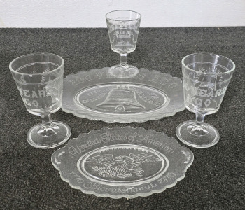 (2) Bicentennial Serving Plates (3) Liberty Bell Bicentennial Goblets