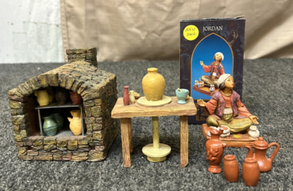 Fontanini Kiln & Pottery Table & Jordan Figurine