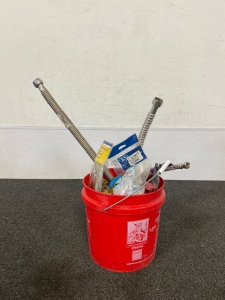 Bucket With Assorted Plumbing Supplies