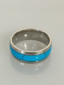 Size 9 Silver Toned and Turqouise Wedding Band