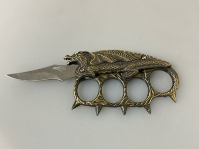 Brass Toned Dragon Paperweight with Blade