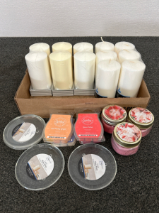 Pilar Candles, Partial Scentsy Wax Melts, 5" Glass Plates and More Scented Candles