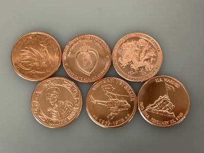 (6) 1 Oz. .999 Fine Copper Rounds