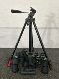 Vivitar 930 Tripod and (3) Sets of Binoculars