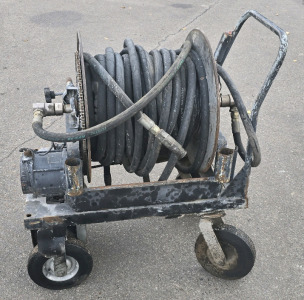 Industrial Grade Hose And Reel System On Rolling Cart- Reel Is Electrical Powered