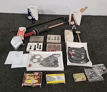 Various Auto Accessories,Carbon Gaskets,Various ReThreader Taps,Crow,Bar,Dent Puller,3 1/2" Garage Screws,3 1/2" Lag Screw Black Oxide,Small Propane Torch