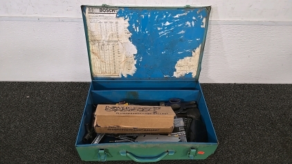 (1) Blue and Green Metal Case of Tools Such as Wrenches, Screwdrivers, Bits, a Hammer and More!