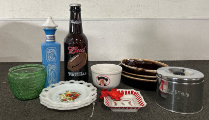 Large Budweiser Bottle, Milky White Strawberry Plates & More