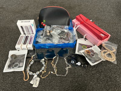 Costume Jewelry Still in Packages, Gift Boxes, Silicone Rings, and More