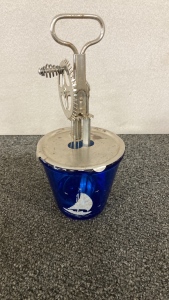 Vintage Egg Beater & Blue Depression Glass