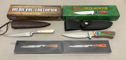 (4) Knives Total.. Wild Deer Hunter, Midieval Toothpick, Two Farmers Toothpicks