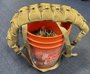 Military Ammunition Belt And Bucket Of Brass