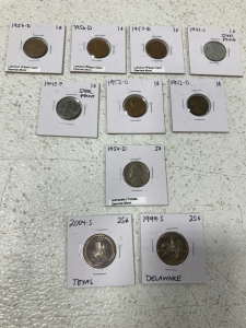 (7) Pennies 1942-1957 (1) Nickel 1954 (2) Quarters 1999-2004