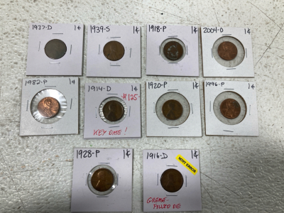 (10) Pennies 1914-2004