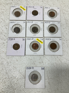 (9) Pennies 1929-1982 (1) Dime 2020