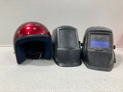 (1) Motorcycle Helmet, (2) Welding Masks