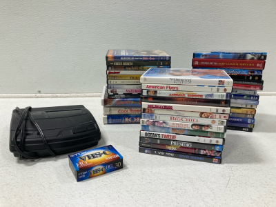 VHS Rewinder, Assorted Movies, VHS and DVDs,