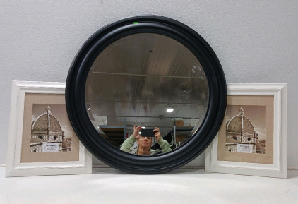 Round Mirror (32in) (2) Picture Frames